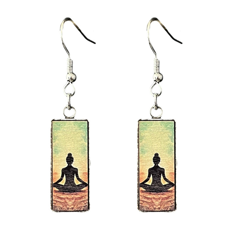 Wholesale Metal Wood Grain Mountain Yoga Meditation Energy Earrings